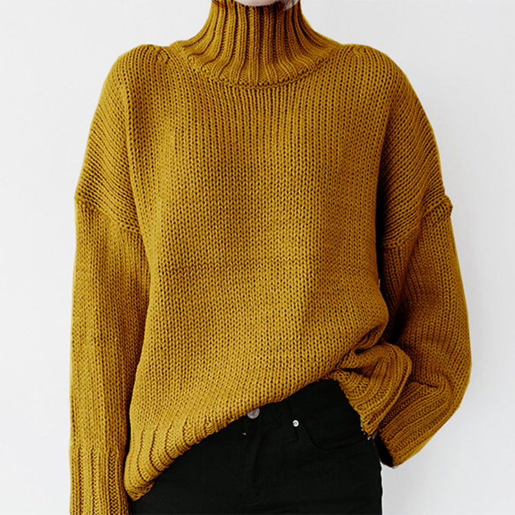 Damen Grober Strickpullover mit hohem Kragen und lässigem Schnitt Stilzeits
