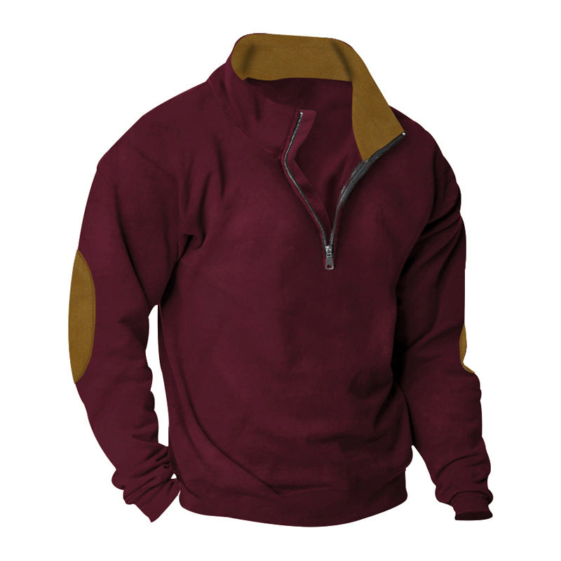 Herren Fleece Sweatshirt mit Stehkragen und schicken Kontrastärmel Stilzeits