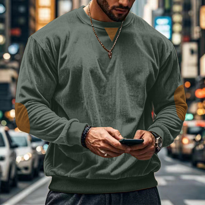 Herren gemütlicher Rundhals Pullover mit Ellbogenpatches Stilzeits