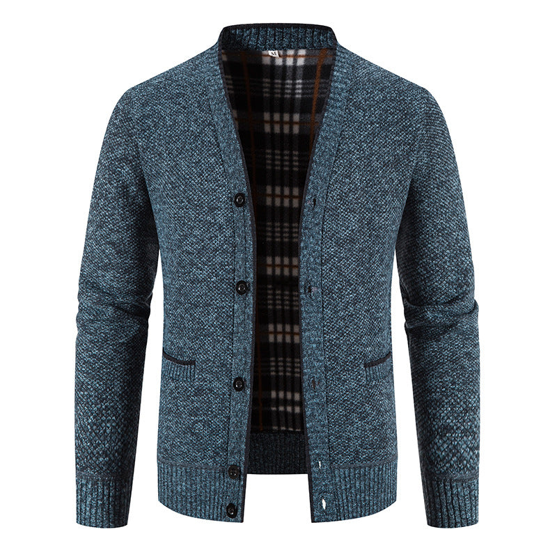 Herren Strickjacke mit eleganter Karostruktur und Knopfverschluss Stilzeits