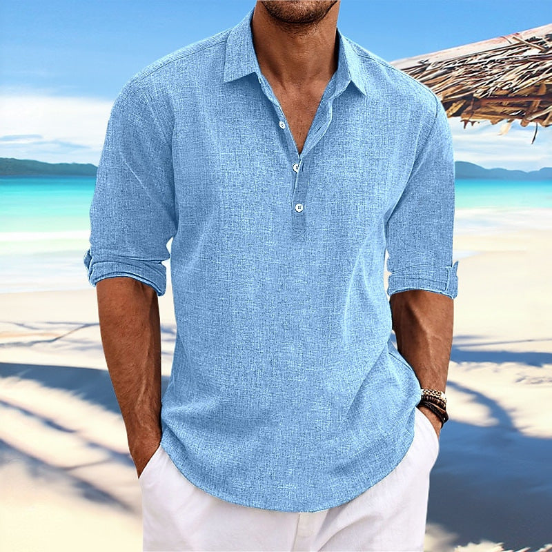 Herren lässiges Langarm-Henley-Shirt mit strukturierter Oberfläche Stilzeits