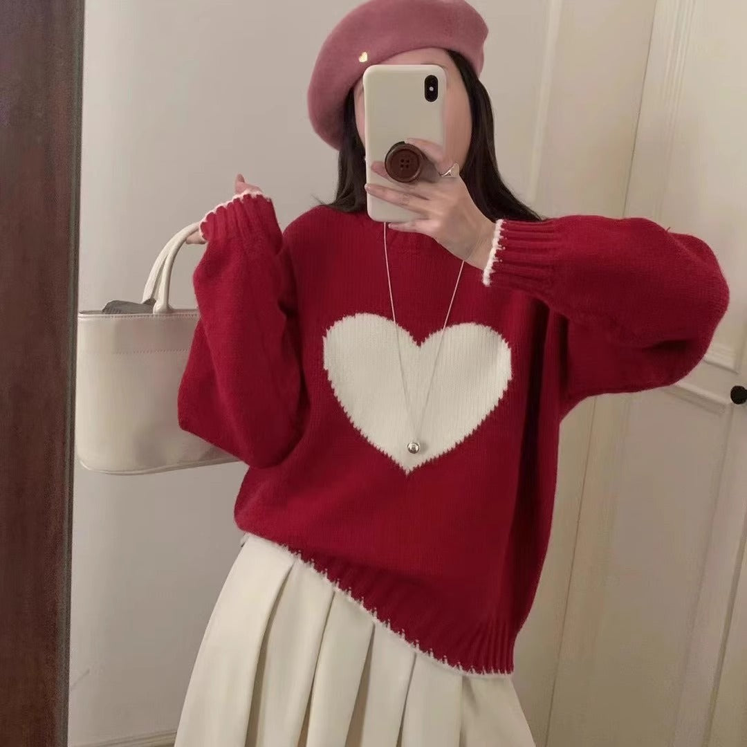 Damen angesagter Pullover mit Herzmotiv und lässigem Schnitt Stilzeits