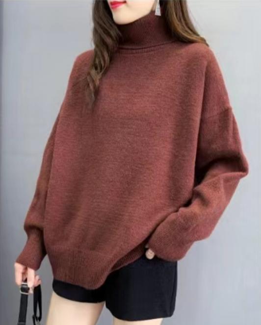 Damen Oversized Pullover mit hohem Kragen und Puffärmeln Stilzeits