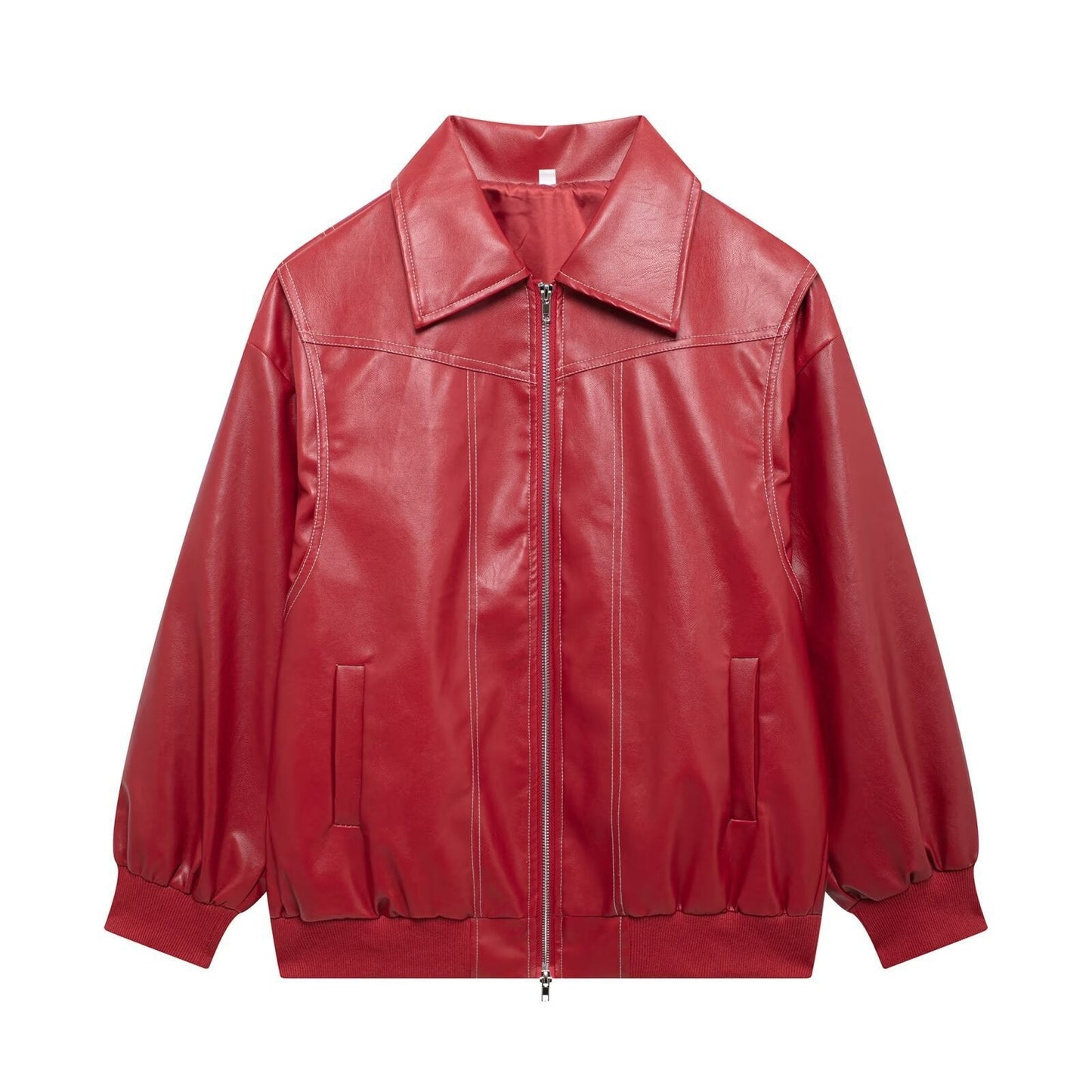 Damen Kunstlederjacke mit lässigem Schnitt und elastischem Saum Stilzeits