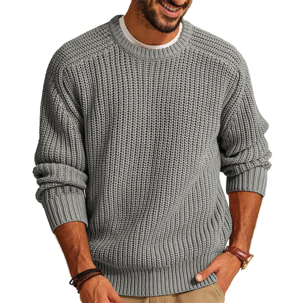 Herren Grobstrick Pullover mit Rundhalsausschnitt und lässigem Schnitt Stilzeits