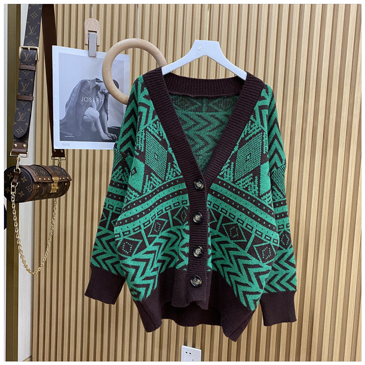 Damen Übergroße Strickjacke mit geometrischem Muster Stilzeits