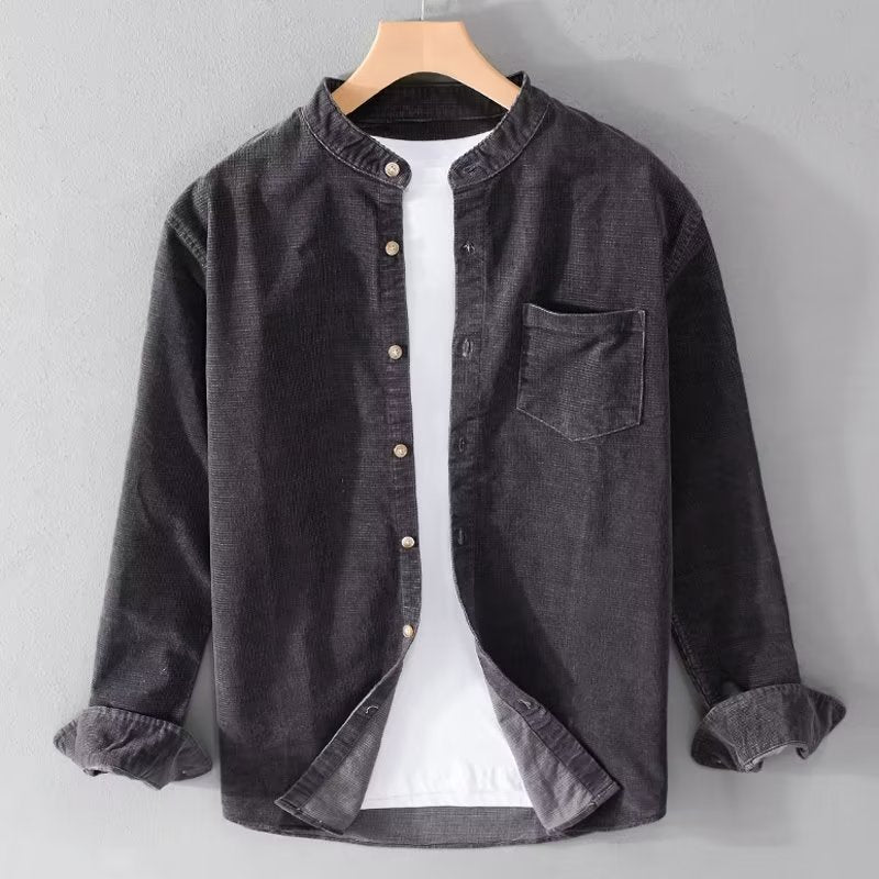 Herren Cordhemden mit Mandarin-Kragen und minimalistischem Design Stilzeits
