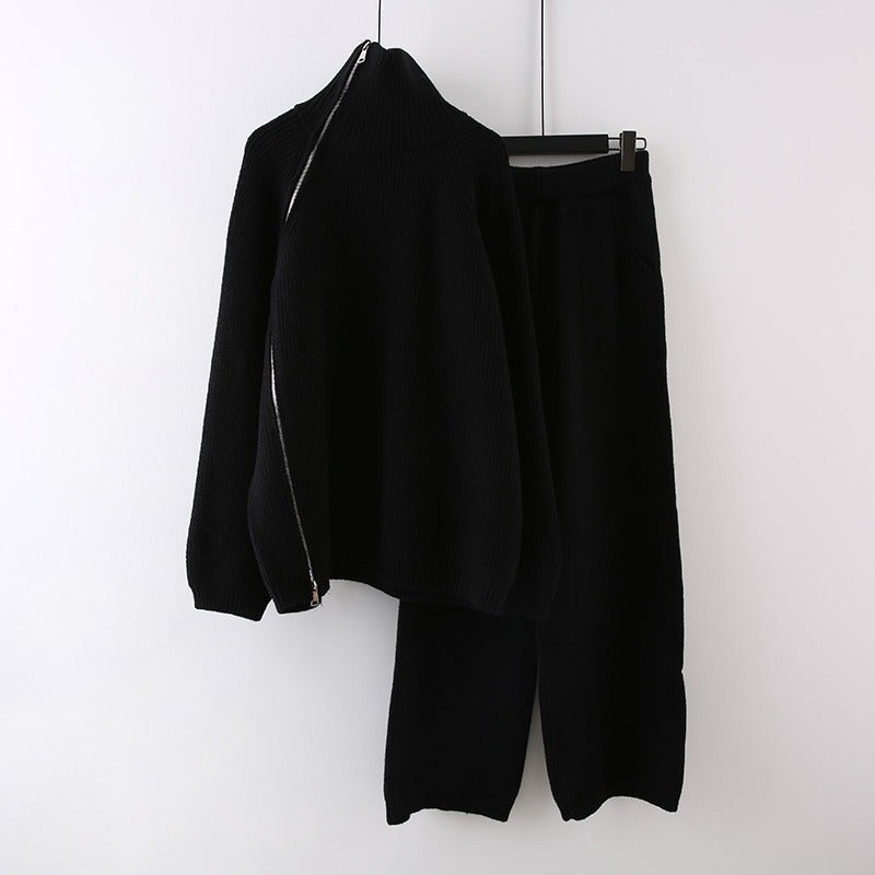 Damen Strickensemble mit Rollkragen und Reißverschluss Stilzeits