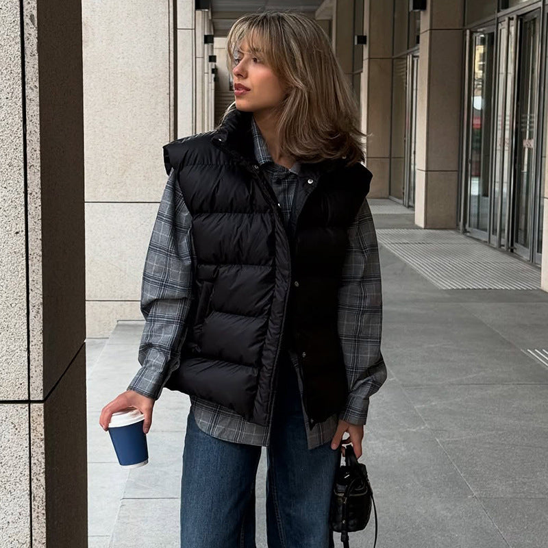 Damen gesteppte Weste mit gebürstetem Flanell-Hemd Stilzeits