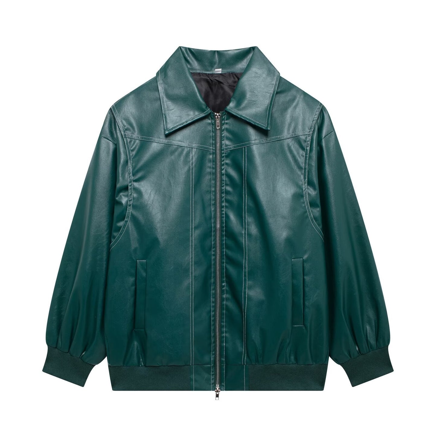 Damen Kunstlederjacke mit lässigem Schnitt und elastischem Saum Stilzeits