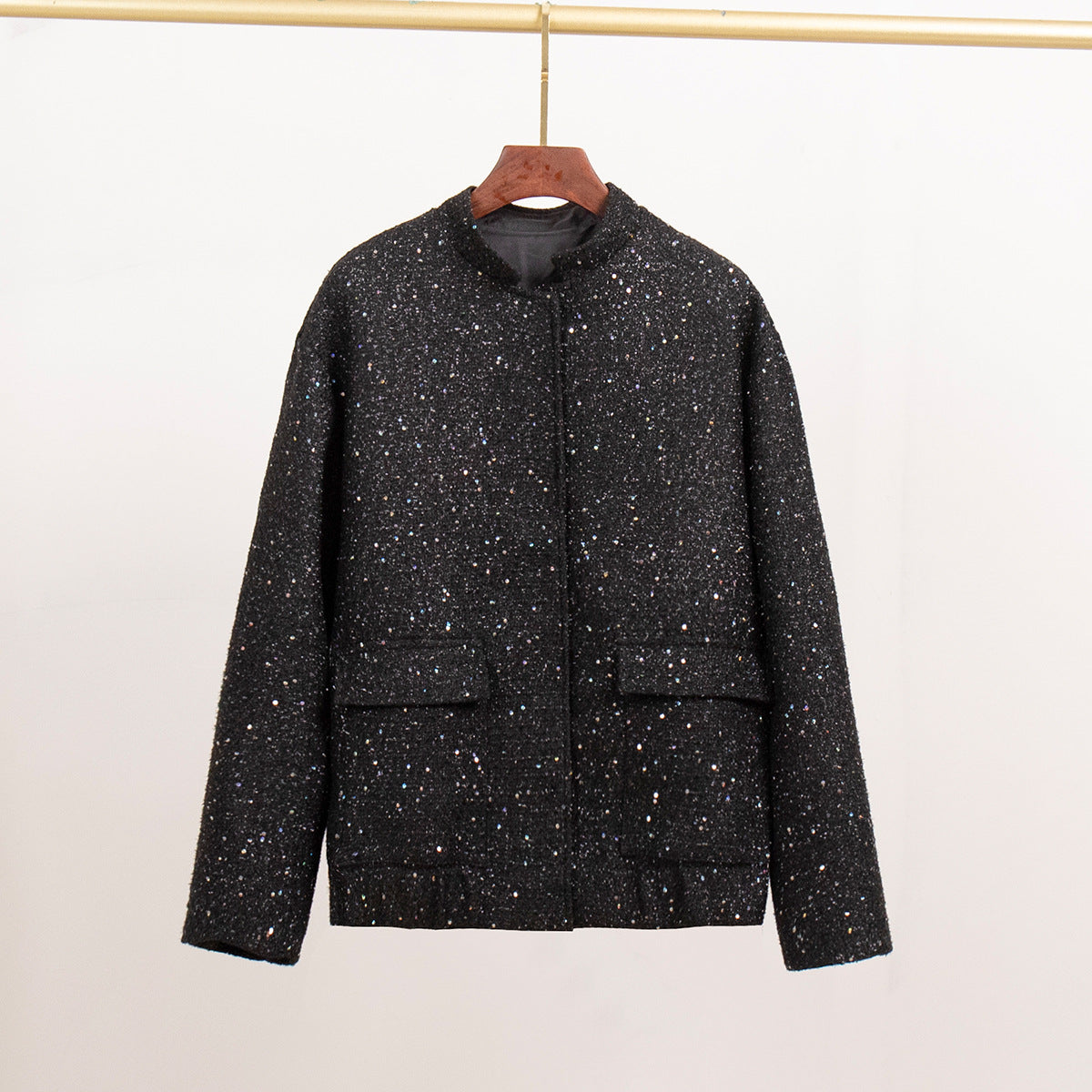 Damen Glitzerjacke mit praktischen Taschen und elastischem Saum Stilzeits