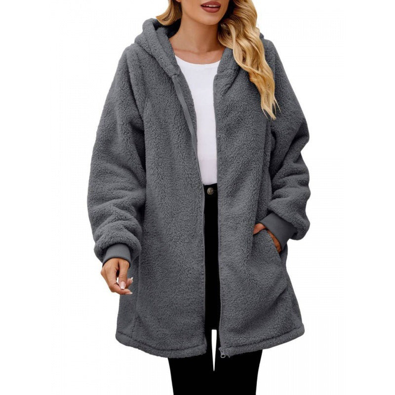 Damen Kuschelige Fleecejacke mit Kapuze Stilzeits