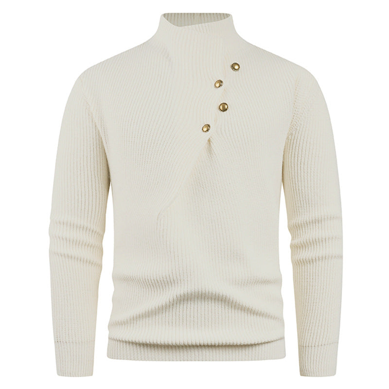 Herren Strickpullover mit modernem Stehkragen und dekorativen Knöpfen Stilzeits