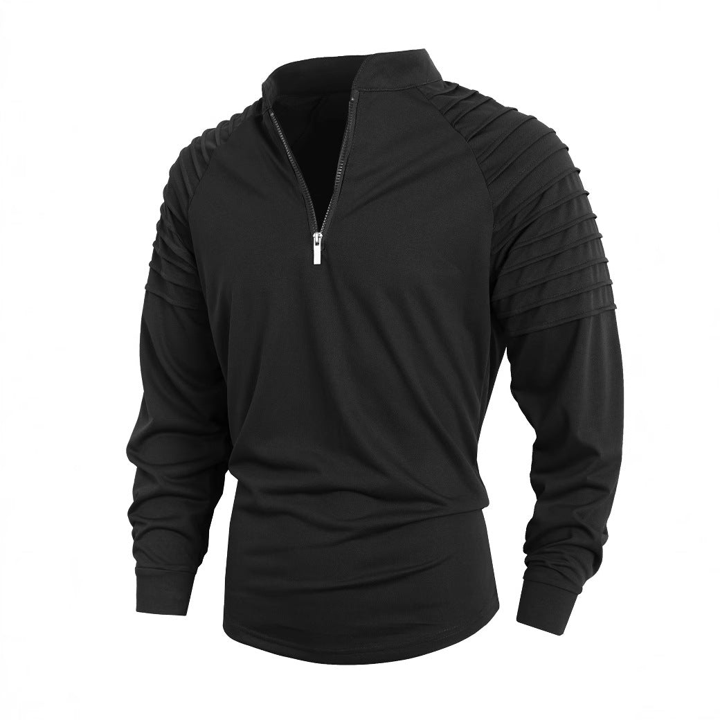 Herren Langarmshirt mit modernem Stehkragen und Reißverschluss Stilzeits