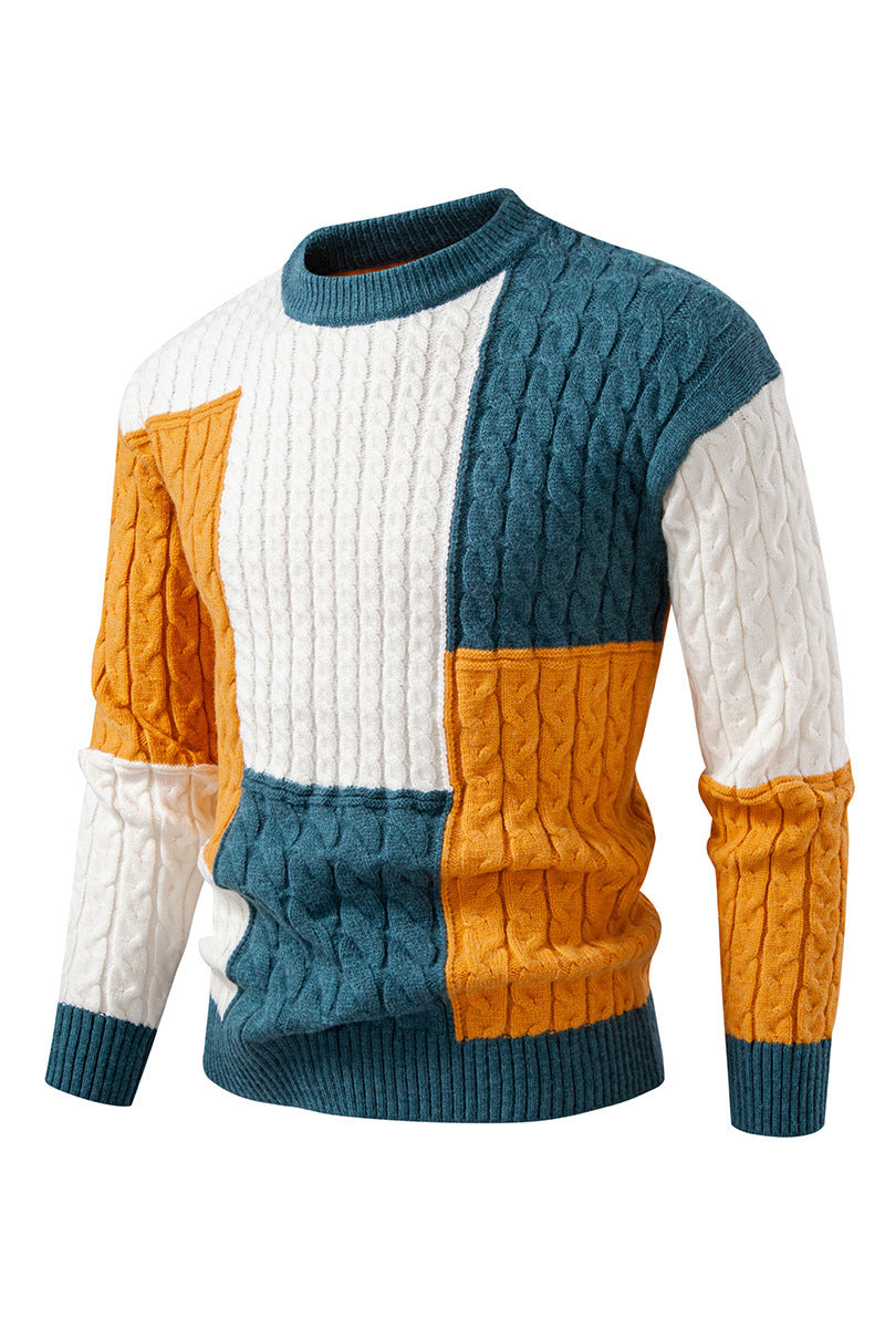 Herren modischer Strickpullover mit kreativer Farbblock-Optik Stilzeits