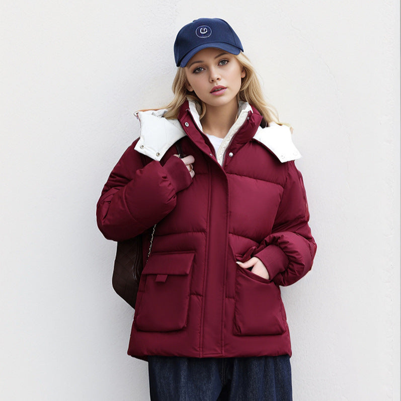 Damen gefütterte Pufferjacke mit großzügigen Taschen und abnehmbarer Kapuze Stilzeits