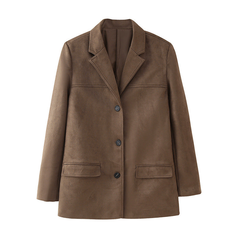 Damen Elegante Suede-Blazerjacke Stilzeits