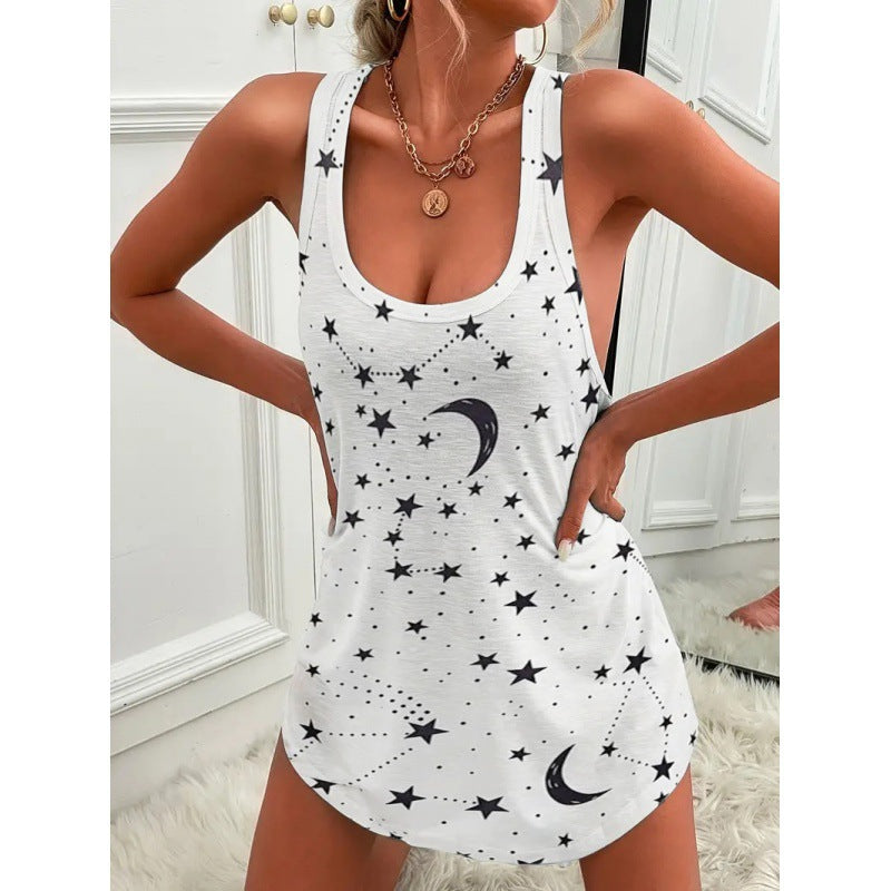 Damen luftiges Trägershirt mit Sternen- und Mondmotiv Stilzeits