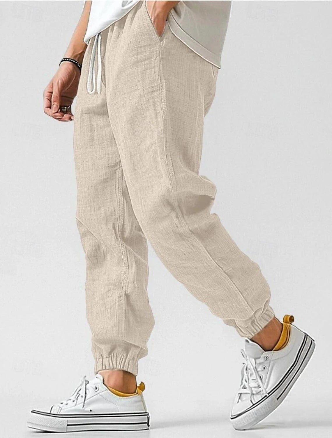 Herren Bequeme Leinenhose mit elastischem Bund und seitlichen Taschen Stilzeits