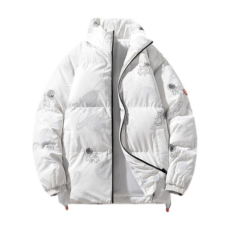 Damen futuristische Steppjacke mit astronautischen Mustern Stilzeits