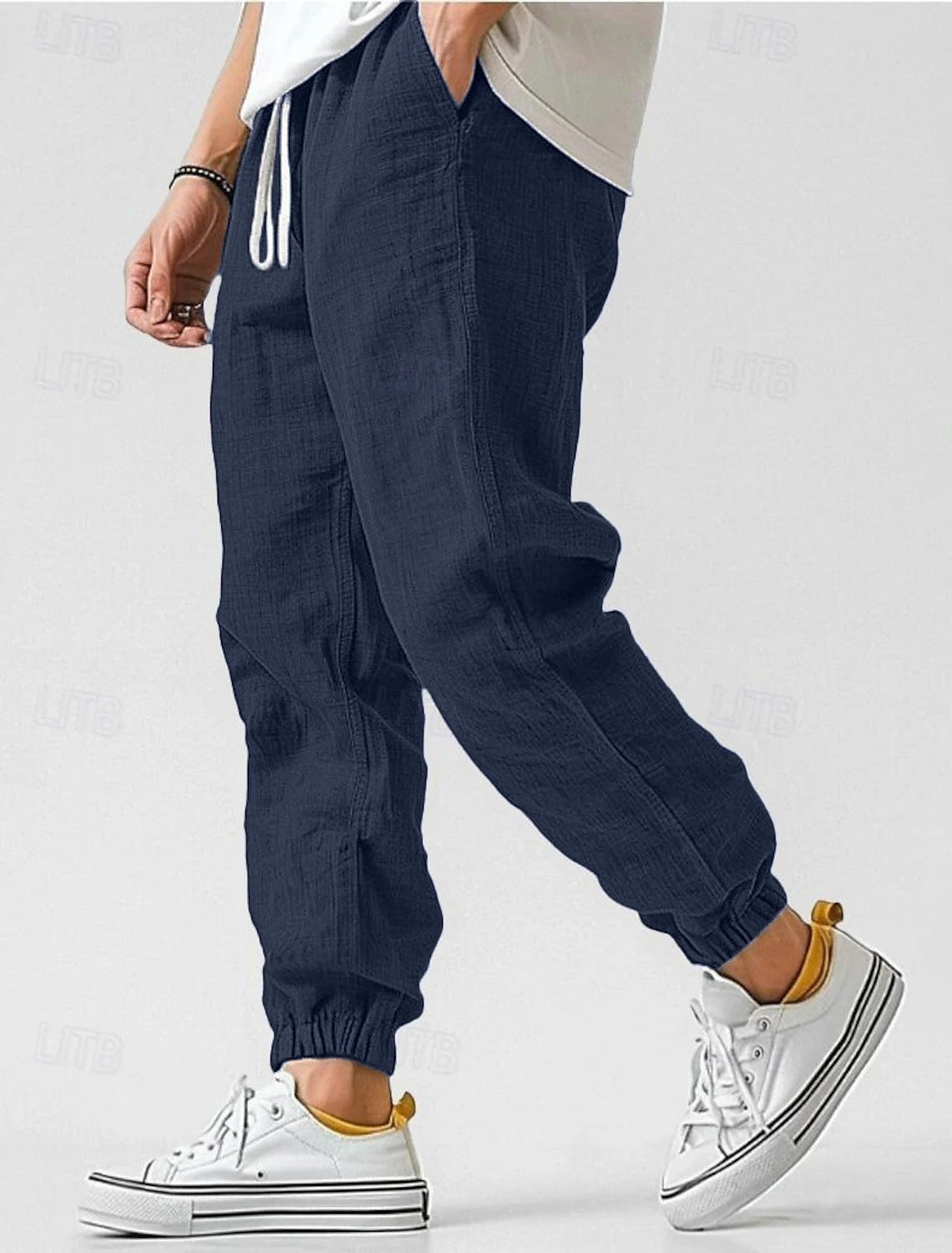 Herren Bequeme Leinenhose mit elastischem Bund und seitlichen Taschen Stilzeits