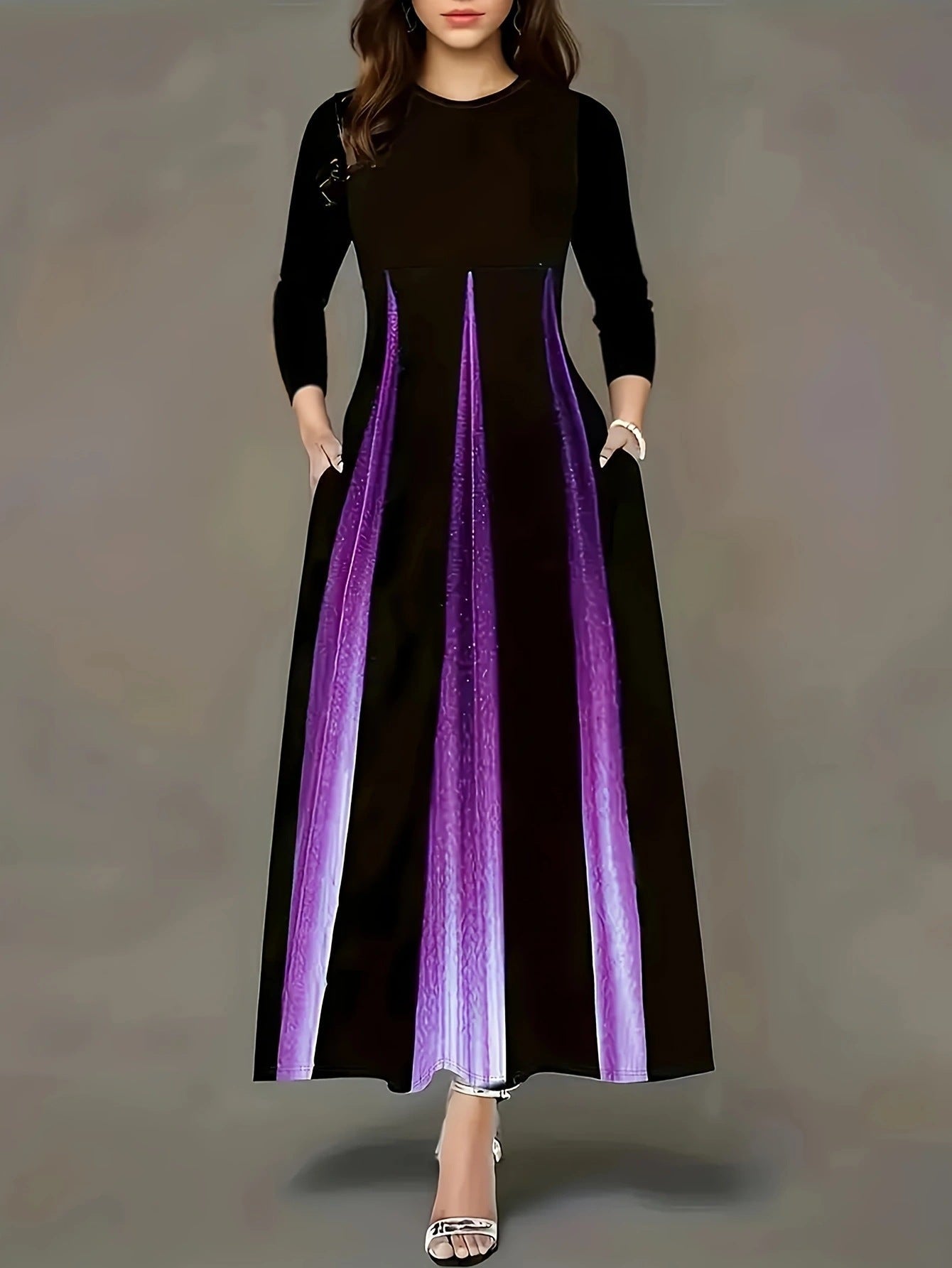 Damen Elegantes Maxikleid mit einzigartigem Farbverlauf und praktischen Taschen Stilzeits