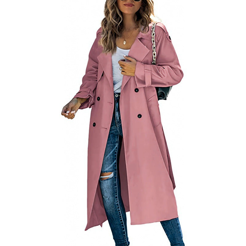 Damen eleganter Trenchcoat mit doppelt Reihe Knopfverschluss und Taillengürtel Stilzeits