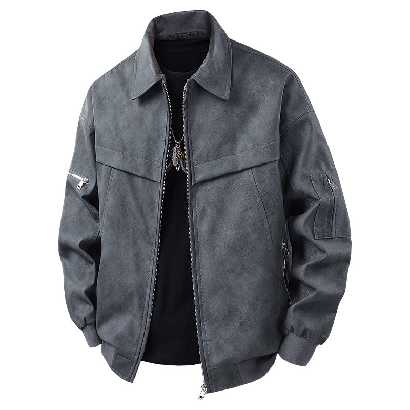 Herren Kunstlederjacke im lässigen Biker-Stil mit praktischen Taschen Stilzeits