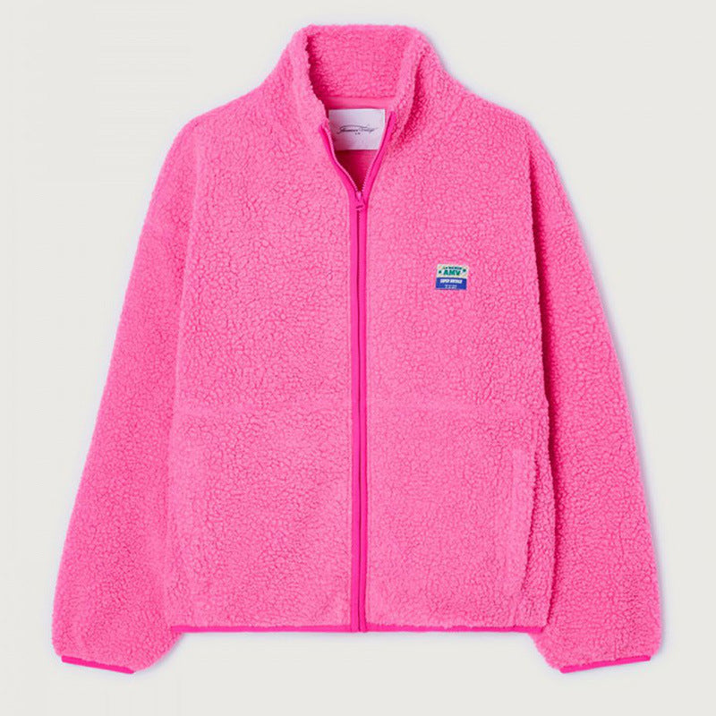 Damen Flauschige Fleecejacke mit hohen Kragen und seitlichen Taschen Stilzeits