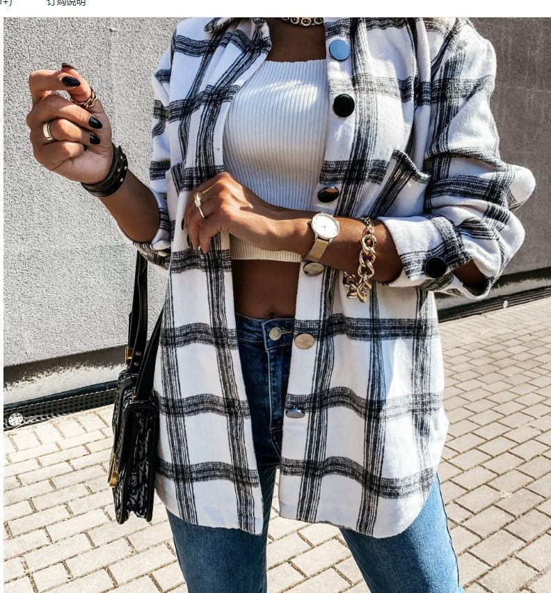 Damen Karomuster Überhemdjacke Stilzeits