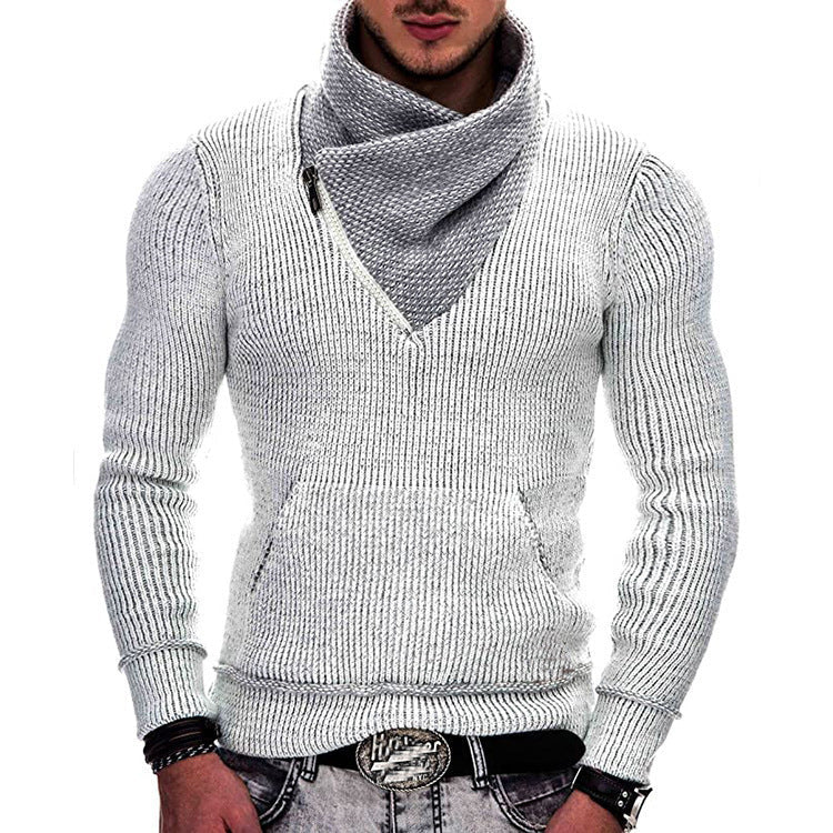 Herren modischer Pullover mit breitem Kragen und innovativer Zip-Detail Stilzeits