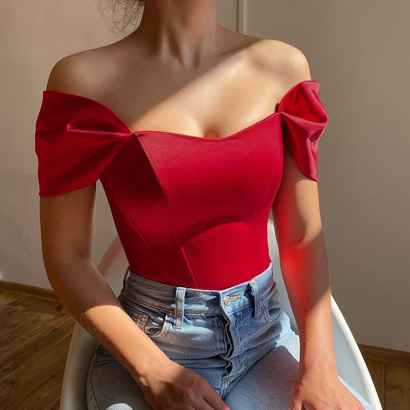 Damen Elegantes Off-Shoulder Oberteil mit Puffärmeln Stilzeits