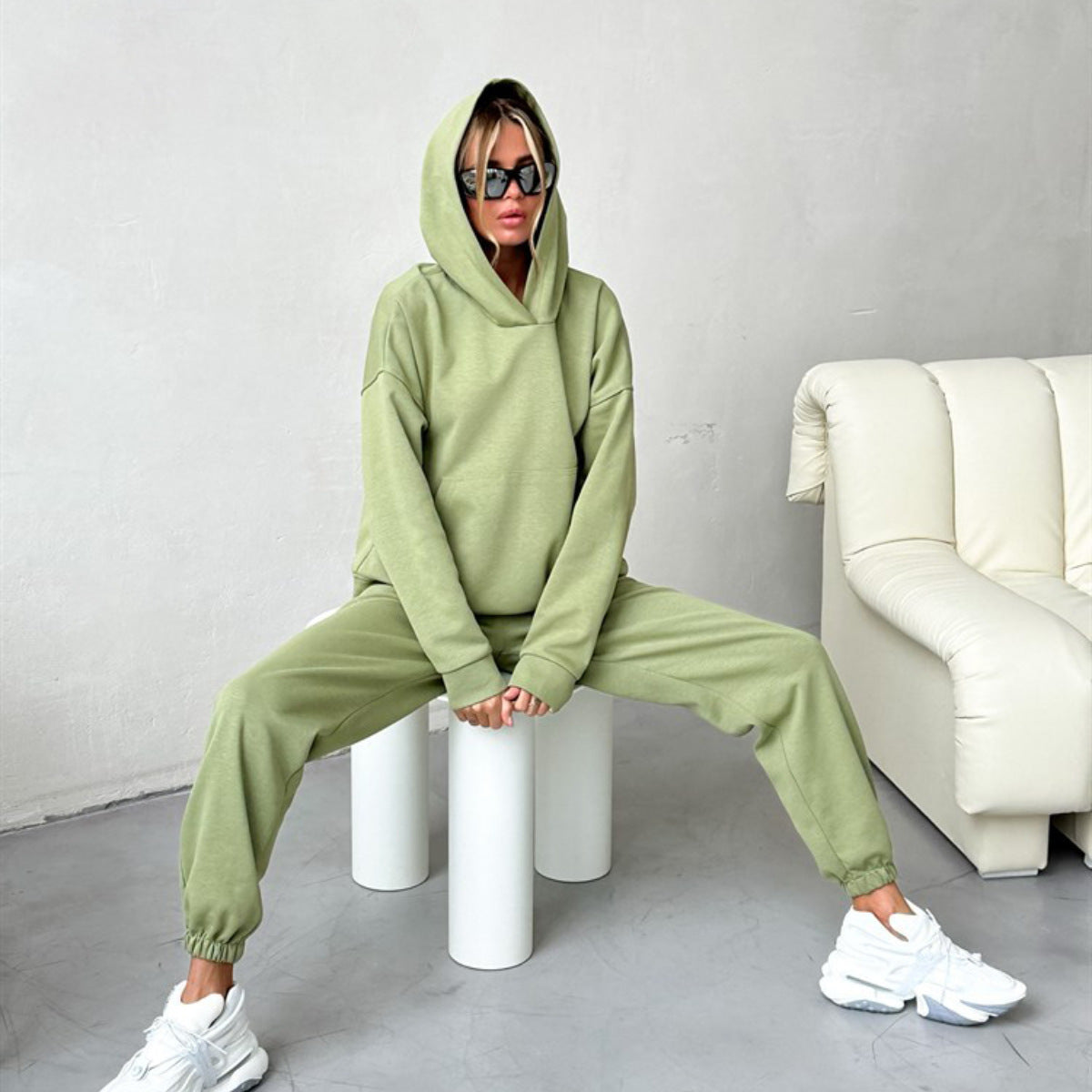 Damen Bequemes Hoodie-Trainingsanzug-Set mit elastischen Bündchen Stilzeits