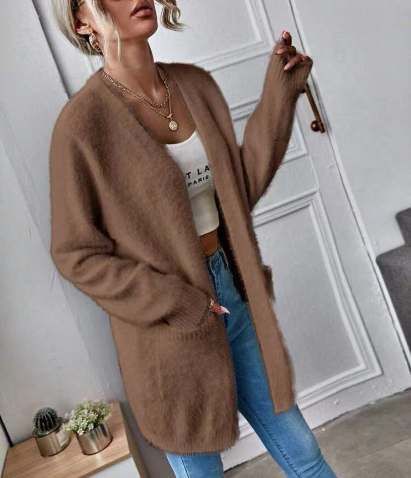 Damen Flauschiger Offener Cardigan aus weichem Material Stilzeits
