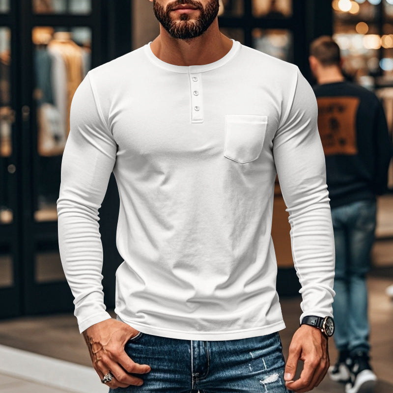 Herren Langarmshirt mit Knopfleiste und Brusttasche Stilzeits