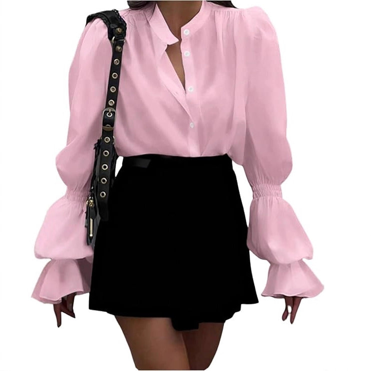 Damen Bluse mit eleganten Puffärmeln und zeitlosem Stehkragen Stilzeits