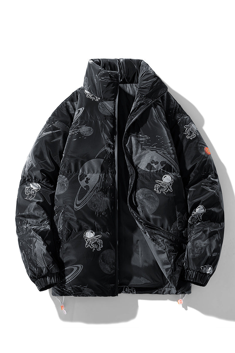 Damen futuristische Steppjacke mit astronautischen Mustern Stilzeits