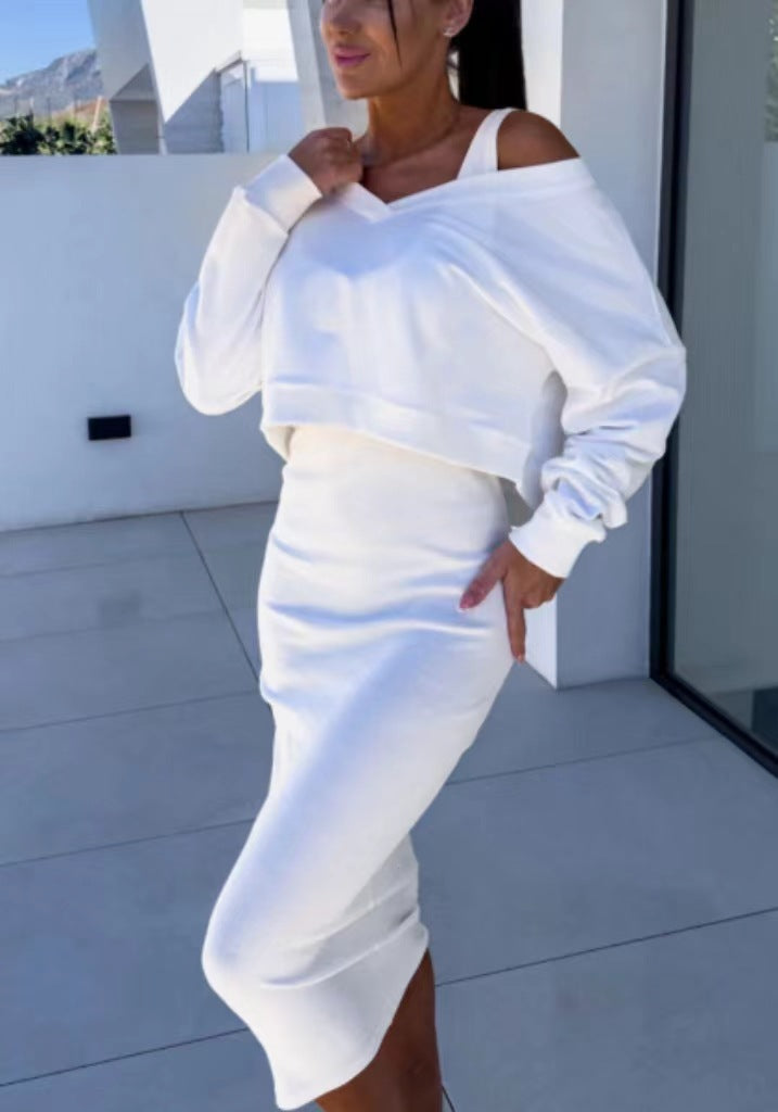 Damen Freizeit-Minikleid- und Sweater-Kombination Stilzeits