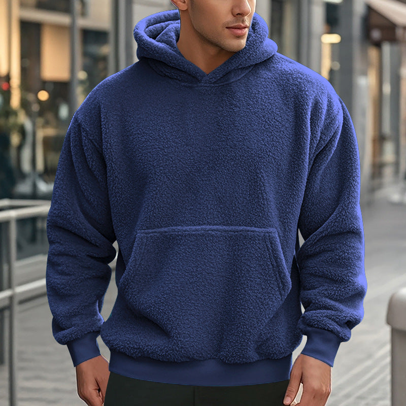 Herren Hoodie aus kuscheligem Teddy-Fleece mit Kängurutasche und breiten Bündchen Stilzeits