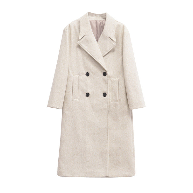 Damen Eleganter Übergrößen Doppelreiher-Wollmantel Stilzeits
