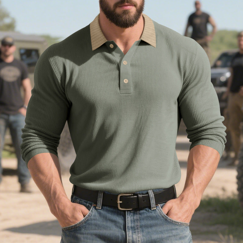 Herren langärmliges Poloshirt mit strukturiertem Design und klassischem Kragen Stilzeits