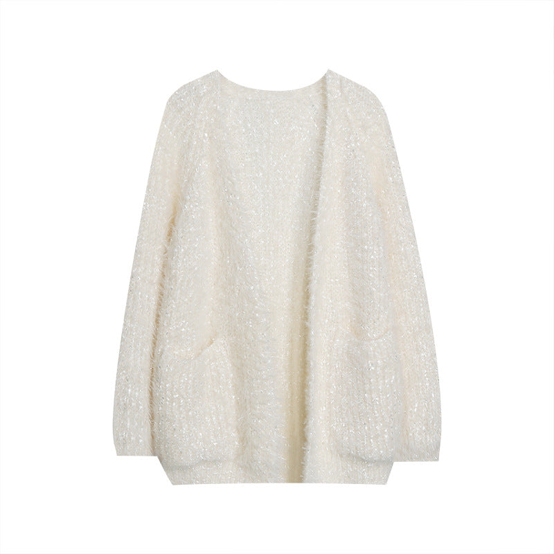 Damen glitzernde Strickjacke im modernen Casual-Look Stilzeits