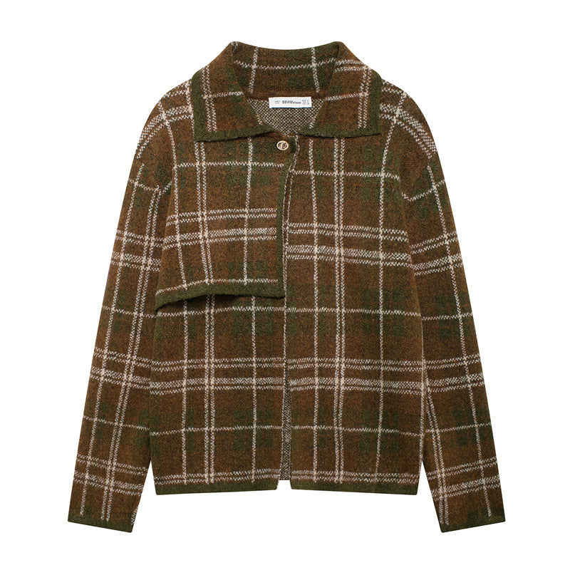 Damen Fließende Karojacke mit elegantem Stehkragen Stilzeits