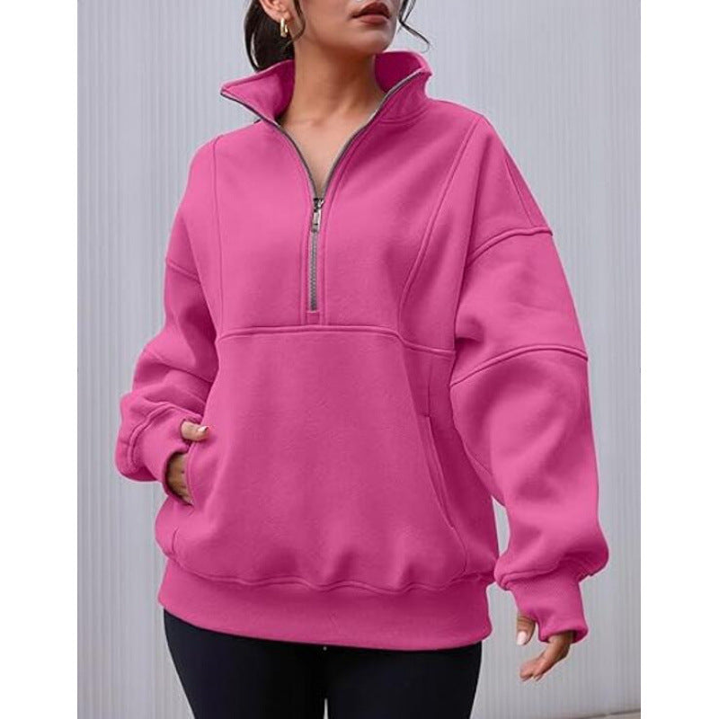 Damen Sweatshirt mit halbem Reißverschluss und oversized Schnitt Stilzeits