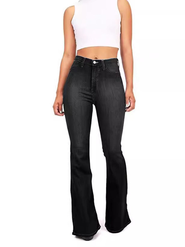 Damen Hoch taillierte Bootcut Jeans im eleganten zeitlosen Stil Stilzeits