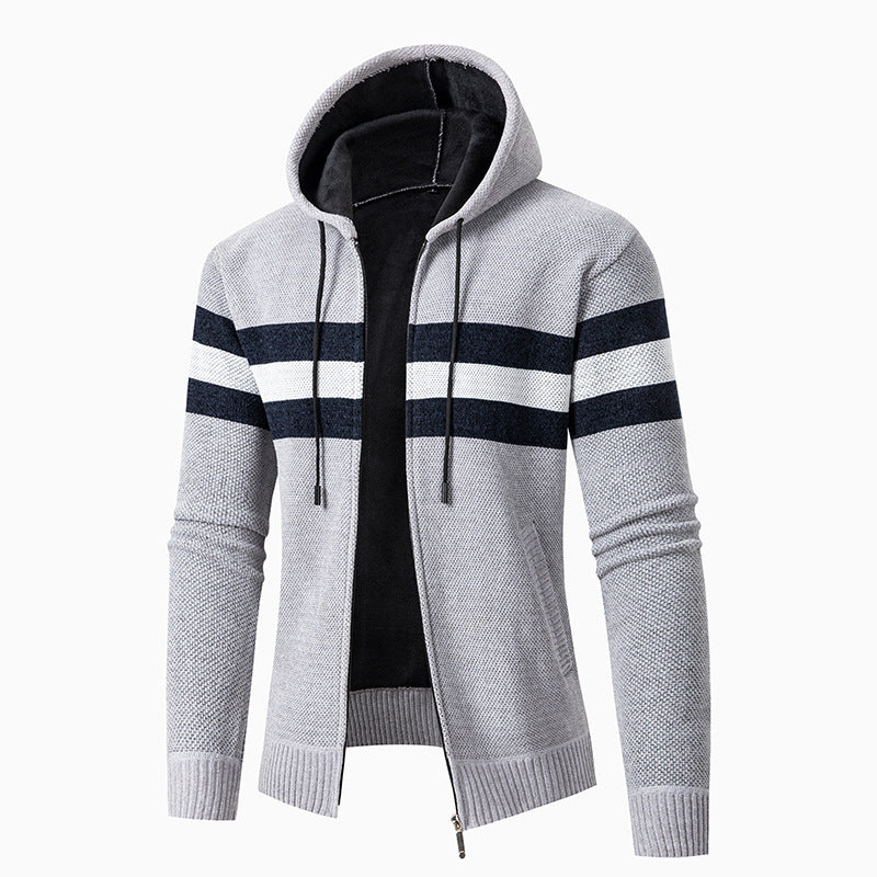 Herren lässiger Strickjacke mit Kapuze und Kontraststreifen Stilzeits