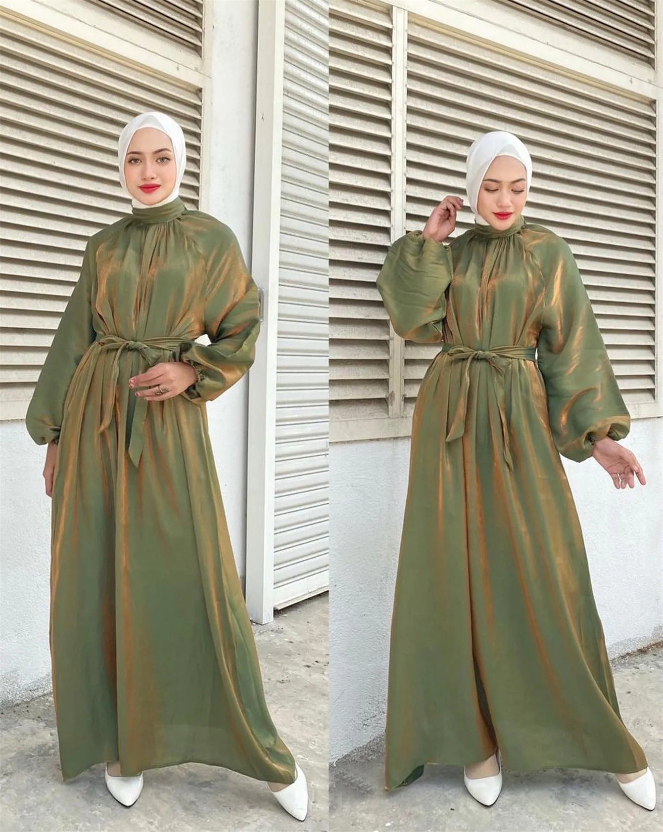 Damen Elegantes Langarmkleid mit Taillengürtel Stilzeits