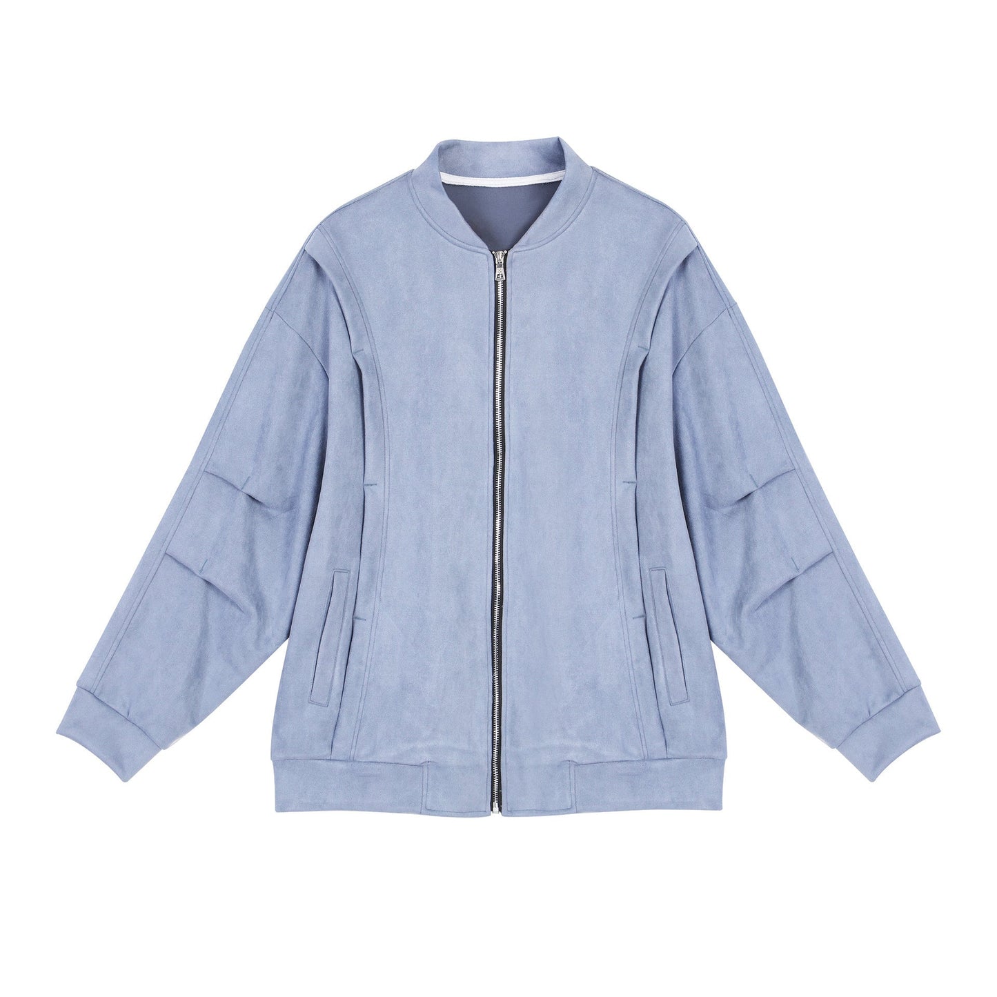 Damen stylische Oversize-Jacke aus weichem Kunstleder mit praktischen Taschen und durchgehendem Reißverschluss Stilzeits