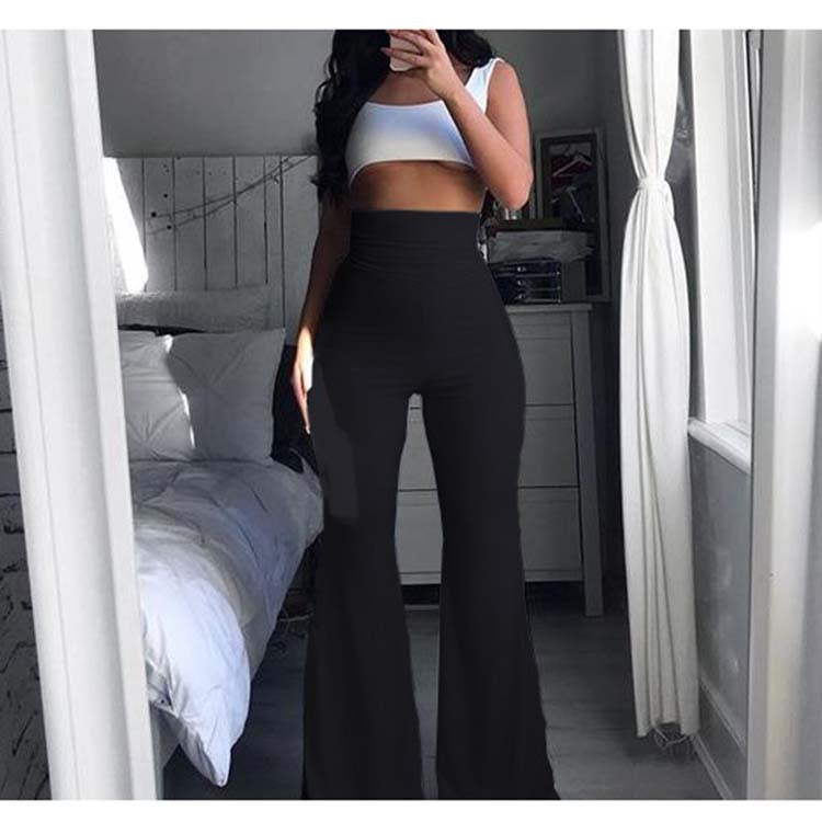 Damen Hochtaillierte Schlaghose mit elastischem Bund und komfortablem Schnitt Stilzeits