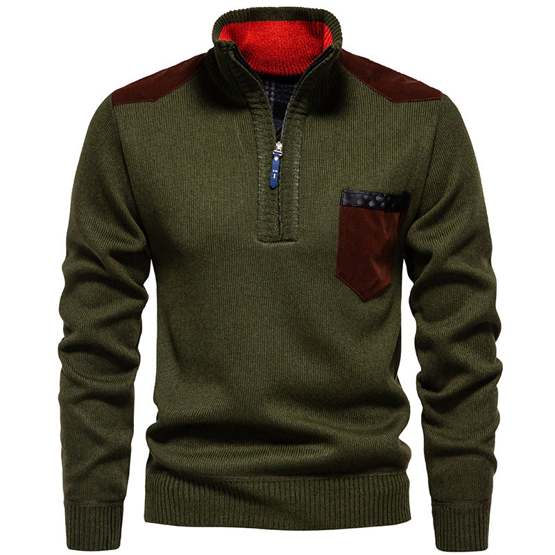 Herren Stehkragenpullover mit kontrastierenden Details und praktischen Taschen Stilzeits